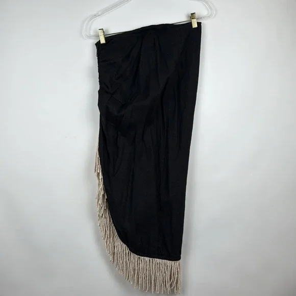 JBQ Just Be Queen Mallorca Linen Fringe Trim Skirt in Black Size Large - Picture 7 of 11